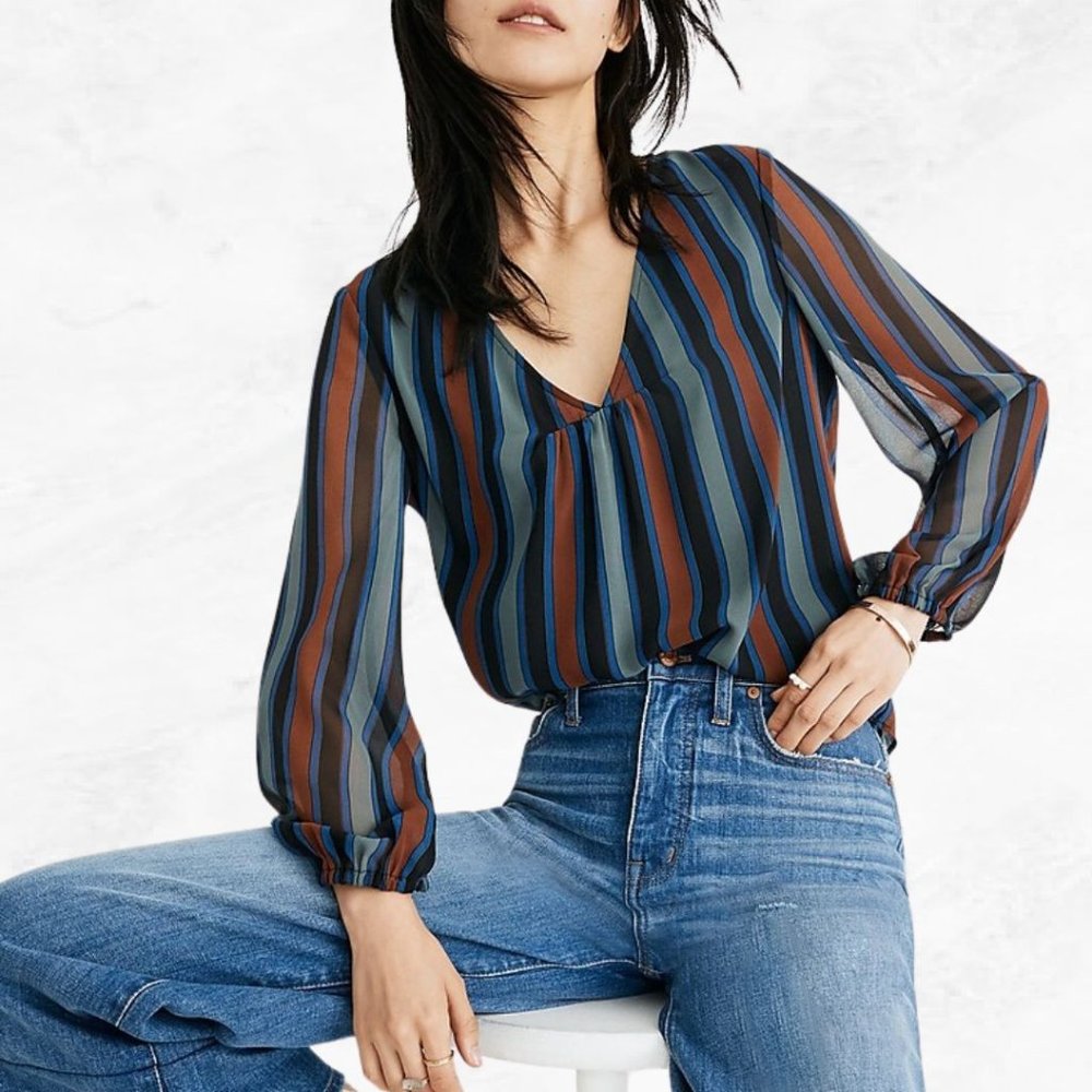 Madewell Sheer-Sleeve Top in Academy Stripe